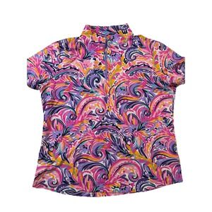 Ladies IBKUL AUBREY PLUM MULTI Short Sleeve Mock Golf Shirt Size 2x XXL‎ Bright